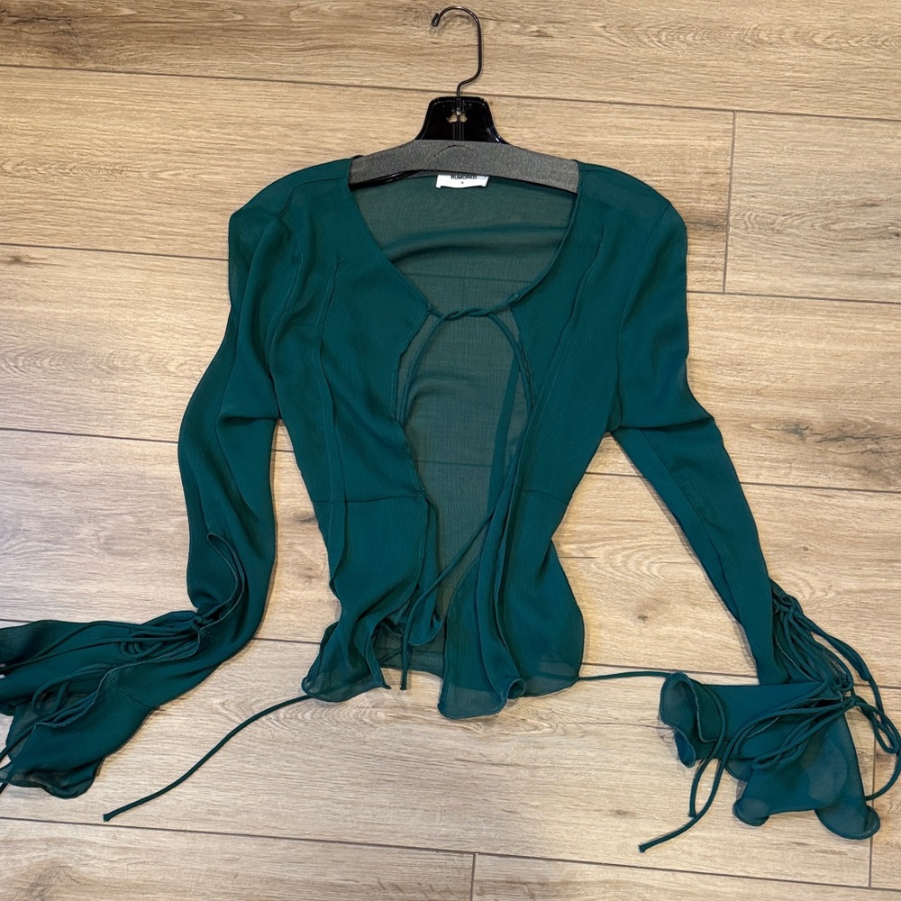 Rumored Teal Tie-Front Blouse